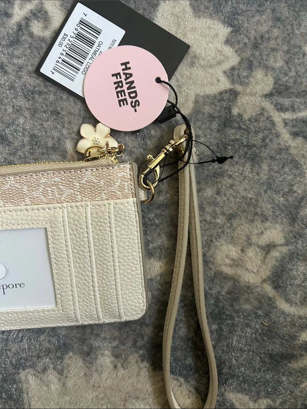 Nanette Lepore Metallic Beige Logo Zip Card Holder with Flower Charm